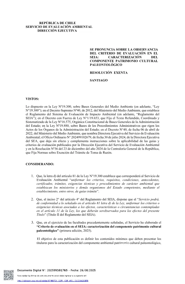 Página 1 de Criterio de evaluación en el SEIA: Caracterización del componente patrimonio cultural paleontológico